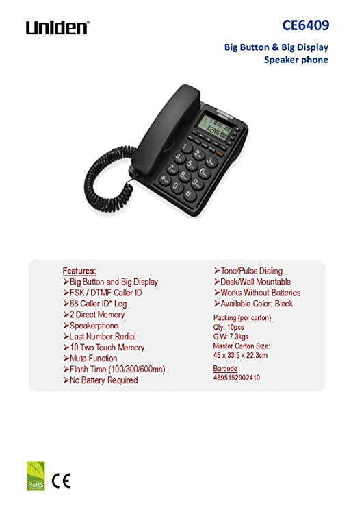 Uniden 6409 Speaker Corded Phone - Black | CE6409B - Image 2