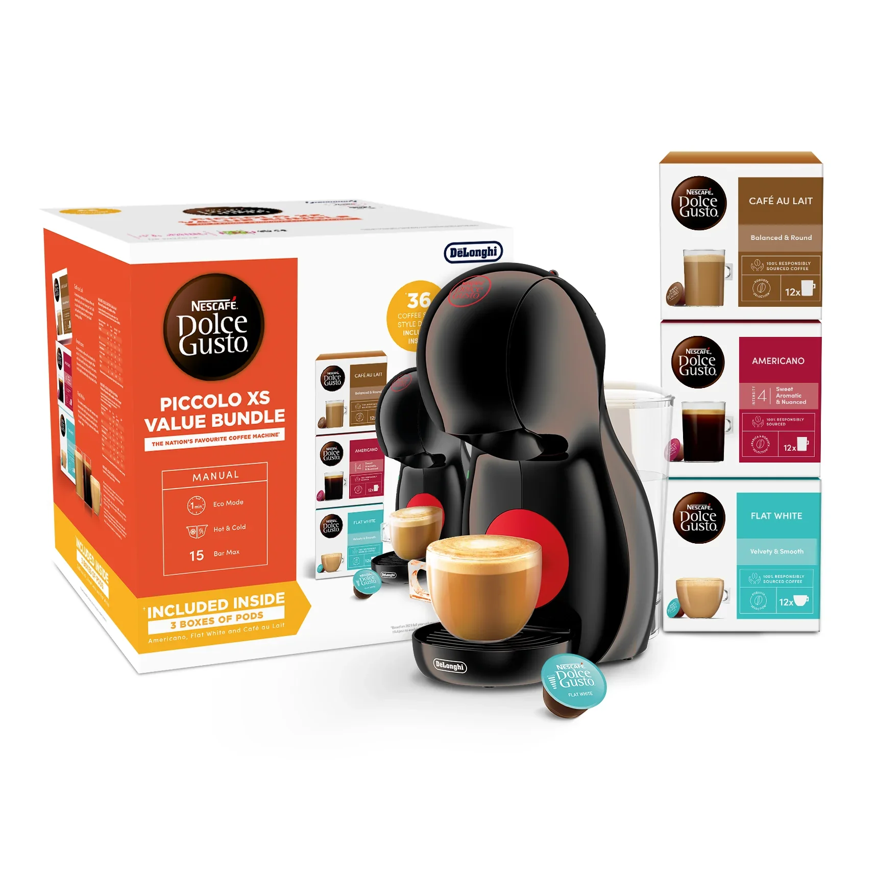 Delonghi Nescafe Dolce Gusto Piccolo XS Pod Coffee Machine (VALUE BUNDLE) - Black | EDG210.BGY BUN