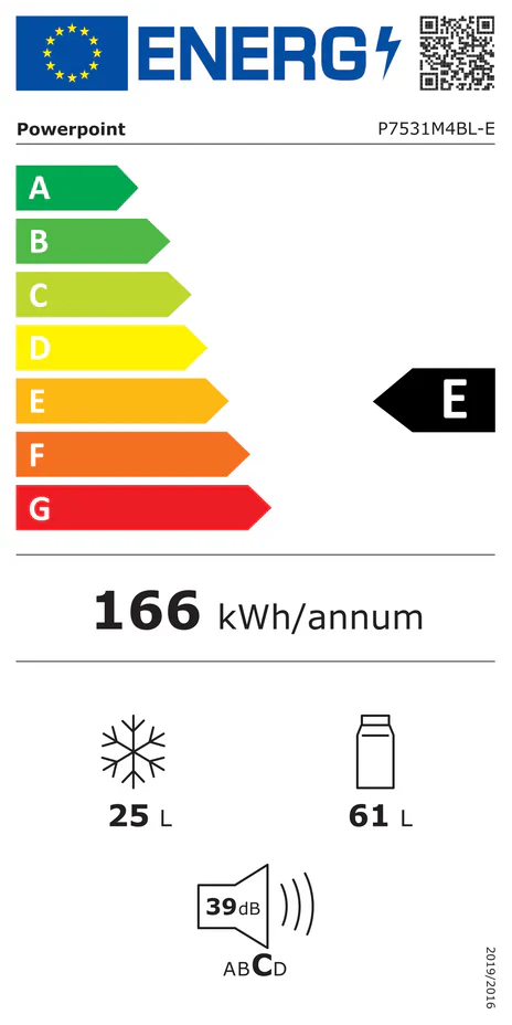 PowerPoint Under Counter Fridge Freezer - Black | P7531M/4BL-E - Image 4
