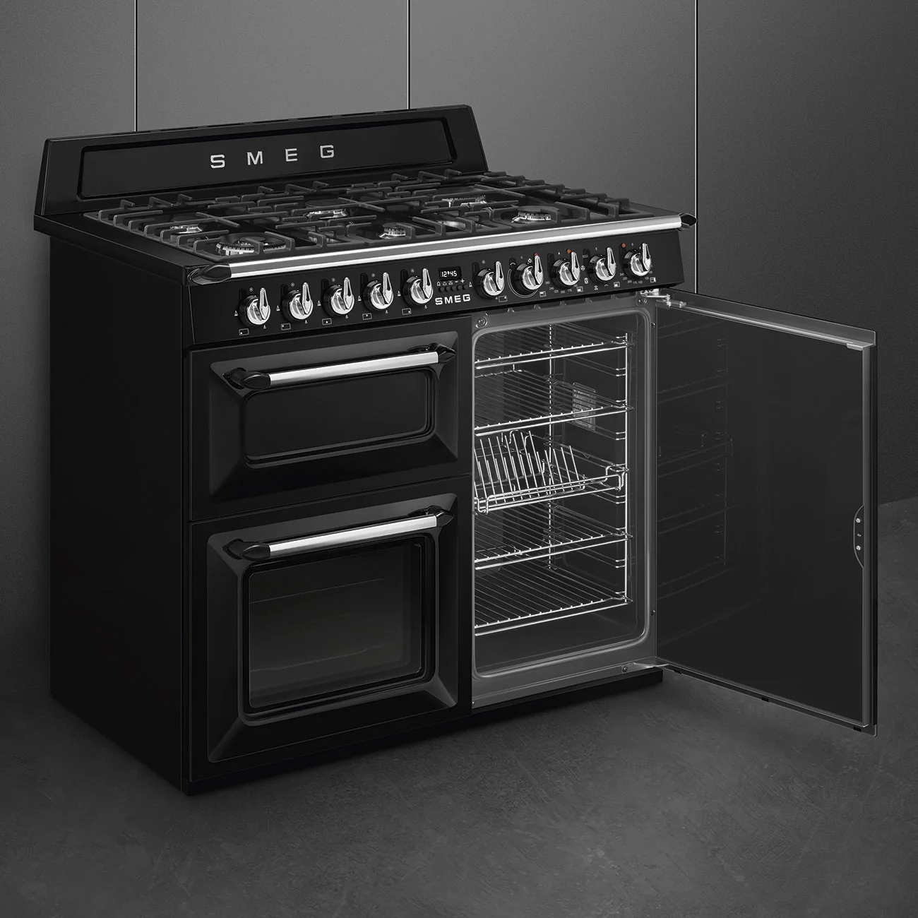Smeg 100x60 cm Victoria Dual fuel Cooker with Gas Hob - Black | SMG TR103BL - Image 4