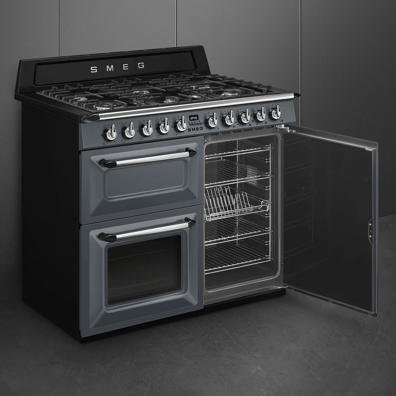 Smeg 100x60 cm Victoria Dual fuel Cooker with Gas Hob - Slate Grey | SMG TR103GR - Image 4