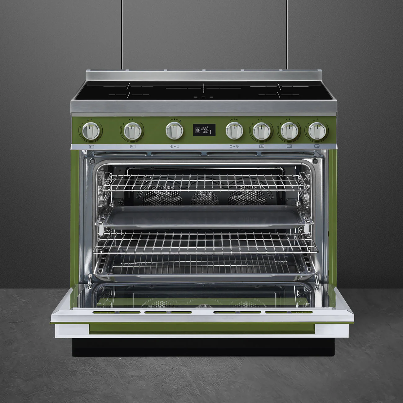 Smeg 90x60 cm Portofino Full Electric Cooker with Induction Hob - Olive Green | SMG CPF9IPOG - Image 2