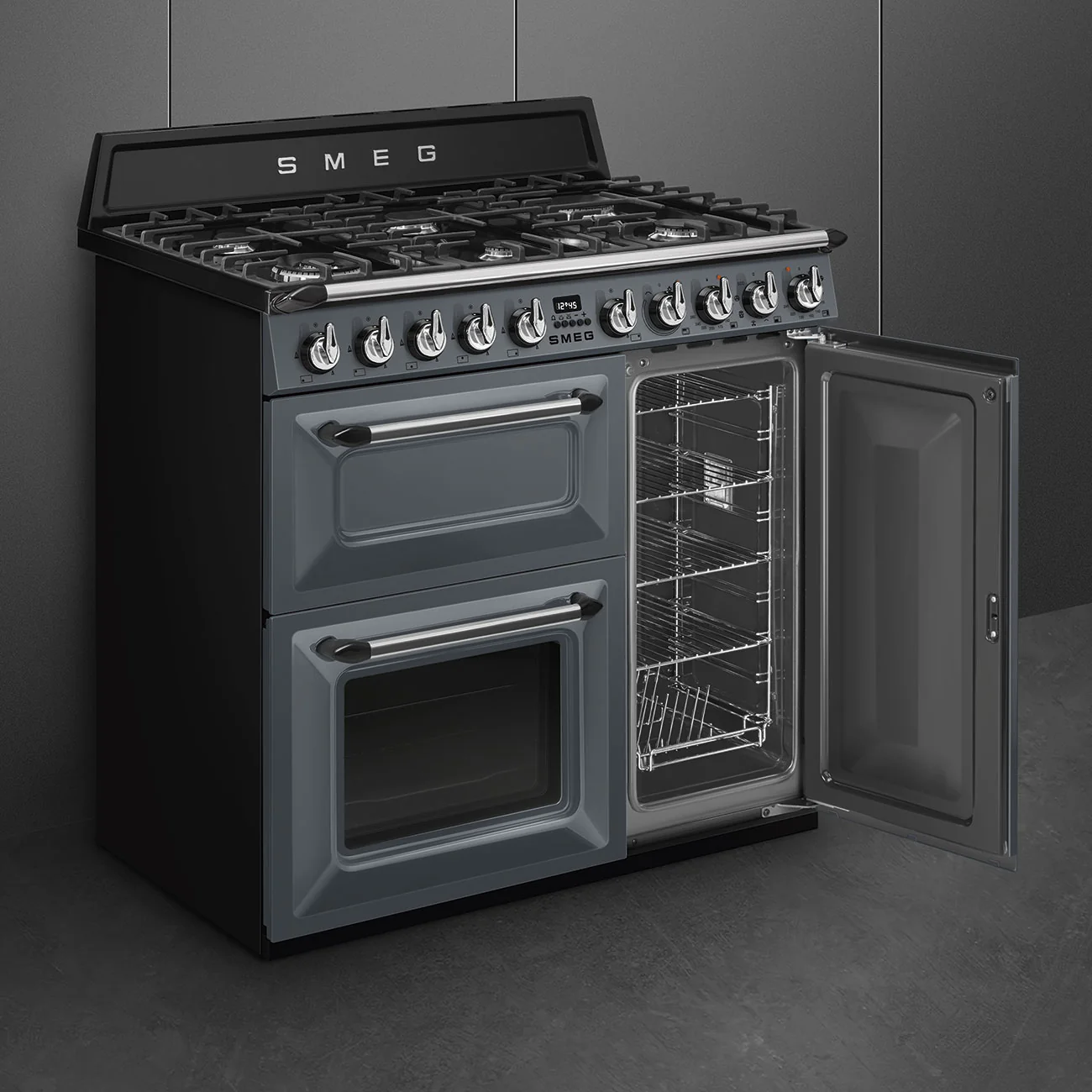 Smeg 90x60 cm Victoria Dual fuel Cooker with Gas Hob - Slate Grey | SMG TR93GR - Image 4